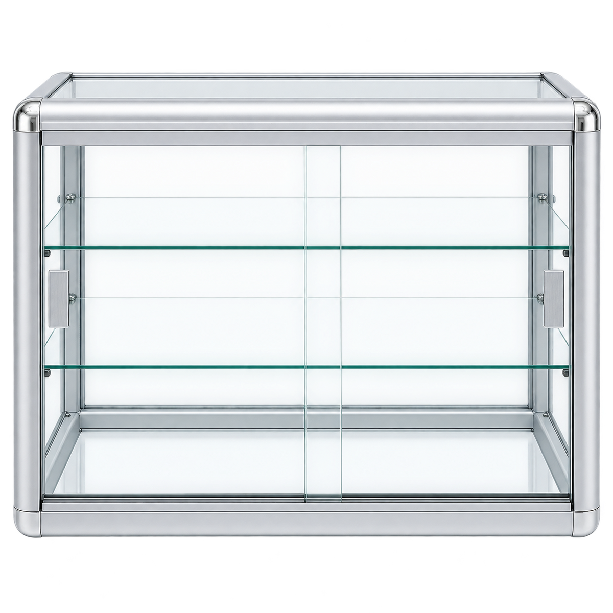 F-1301S front view - silver aluminum tempered glass counter case