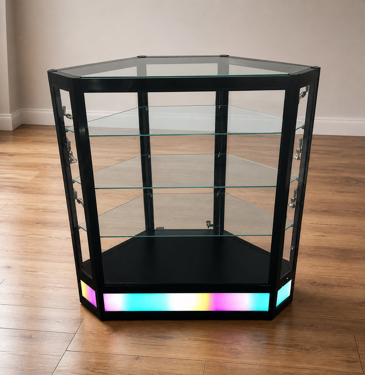 Radius Edge Retail Corner Display with RGB Chasing Lights