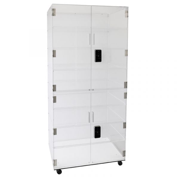 Retail Acrylic Display with Combo Lock Pad on Wheels