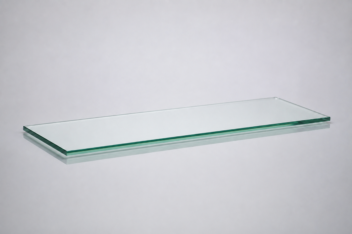 Clear tempered glass shelf — 8 × 24 in