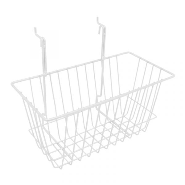 White 12" x 6" x 6" straight gridwall/slatwall basket