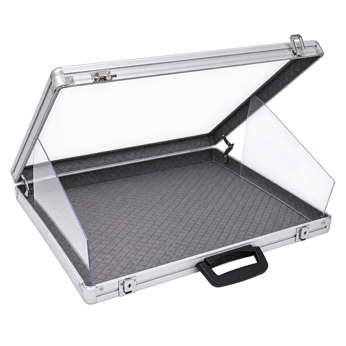 AL819 Glass Top Aluminum Case 34 x 22 opposite angle view