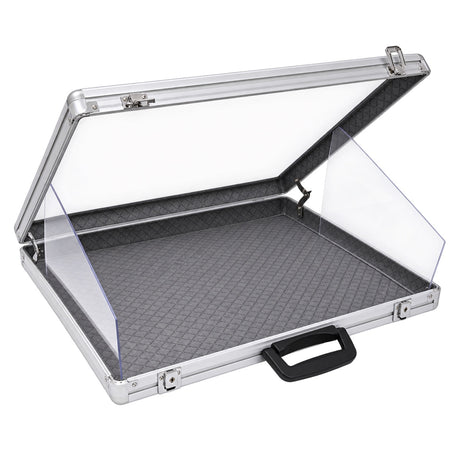AL819 Glass Top Aluminum Case 34 x 22 opposite angle view