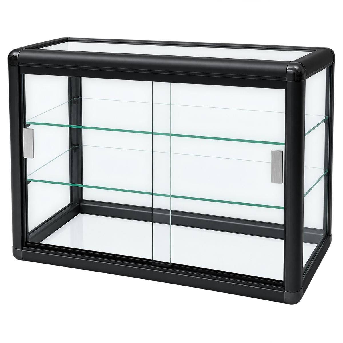 F-1301B primary view - black horizontal tempered glass counter case