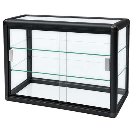 F-1301B primary view - black horizontal tempered glass counter case