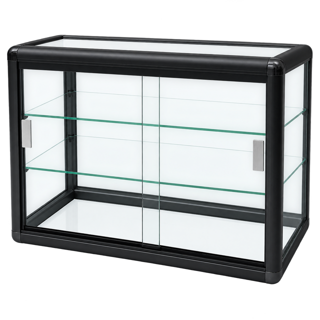 F-1301B primary view - black horizontal tempered glass counter case