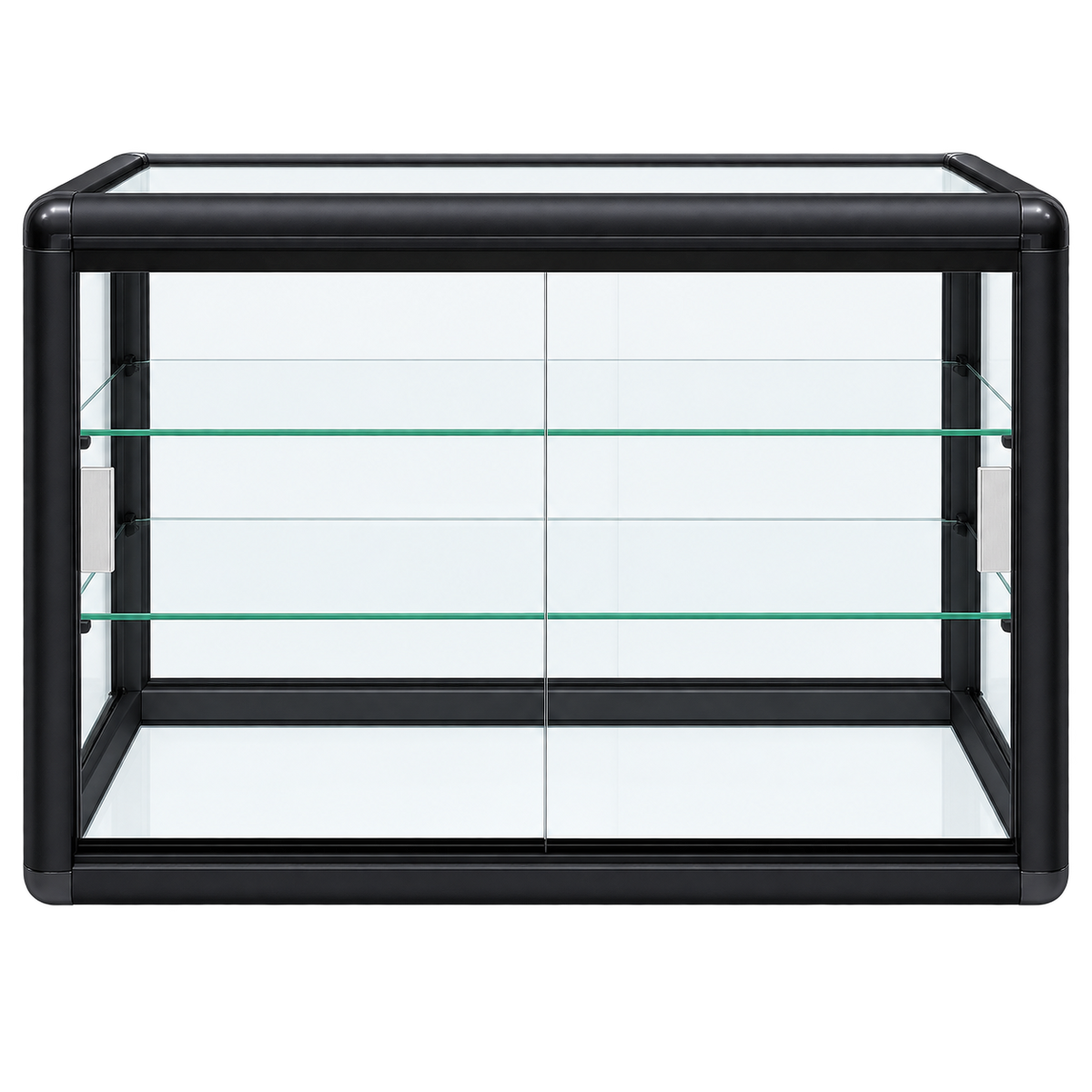 F-1301B second view - black horizontal tempered glass counter case