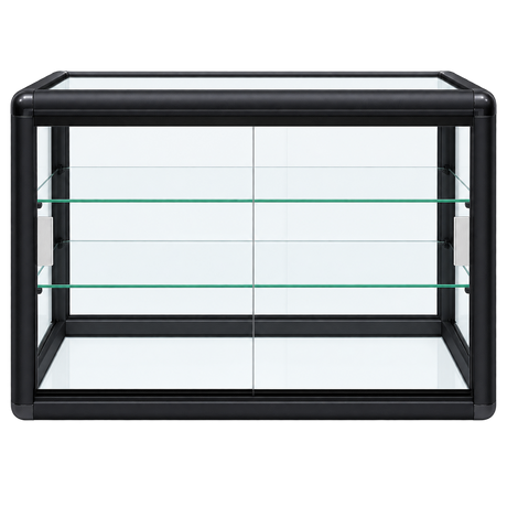 F-1301B second view - black horizontal tempered glass counter case