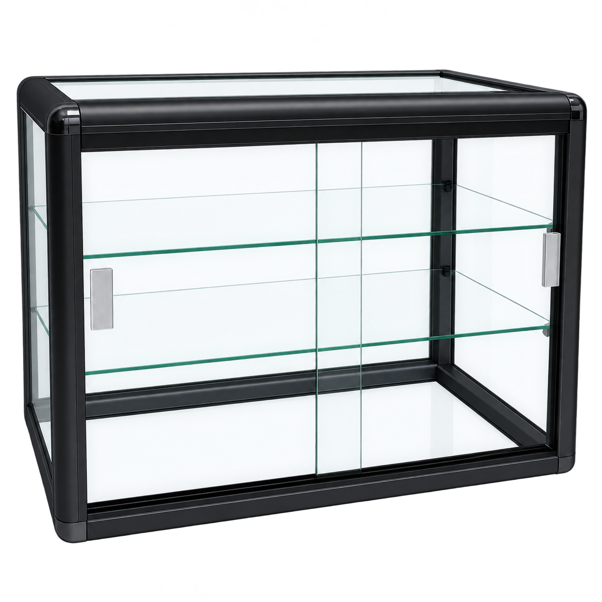 F-1301B third view - black horizontal tempered glass counter case