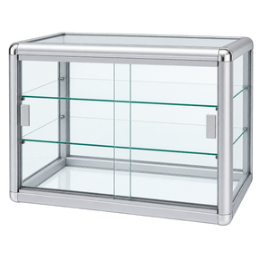 F-1301S angle view 1 - silver aluminum tempered glass counter case