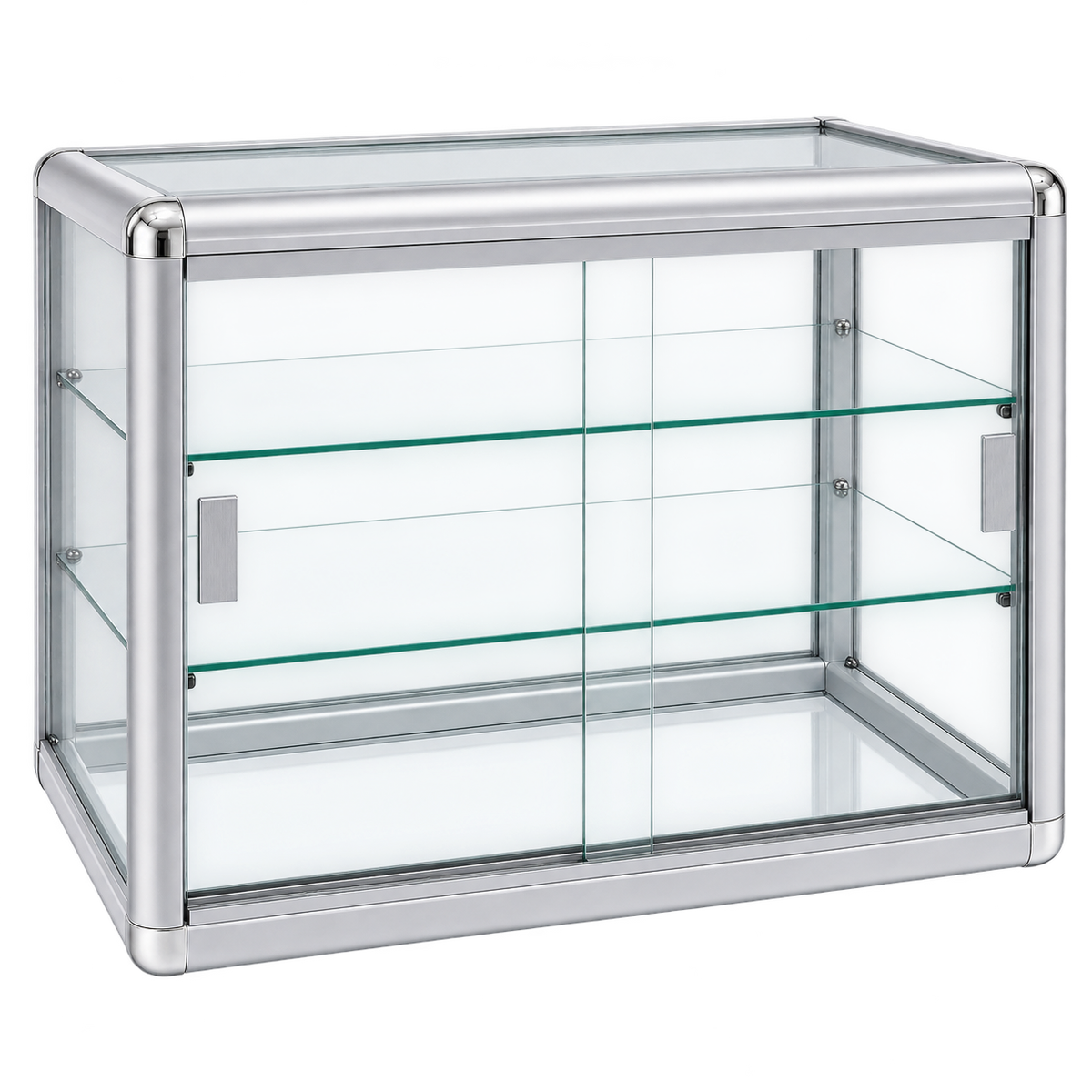 F-1301S angle view 2 - silver aluminum tempered glass counter case