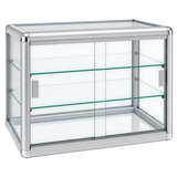 F-1301S angle view 2 - silver aluminum tempered glass counter case