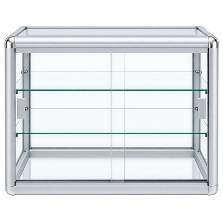 F-1301S front view - silver aluminum tempered glass counter case