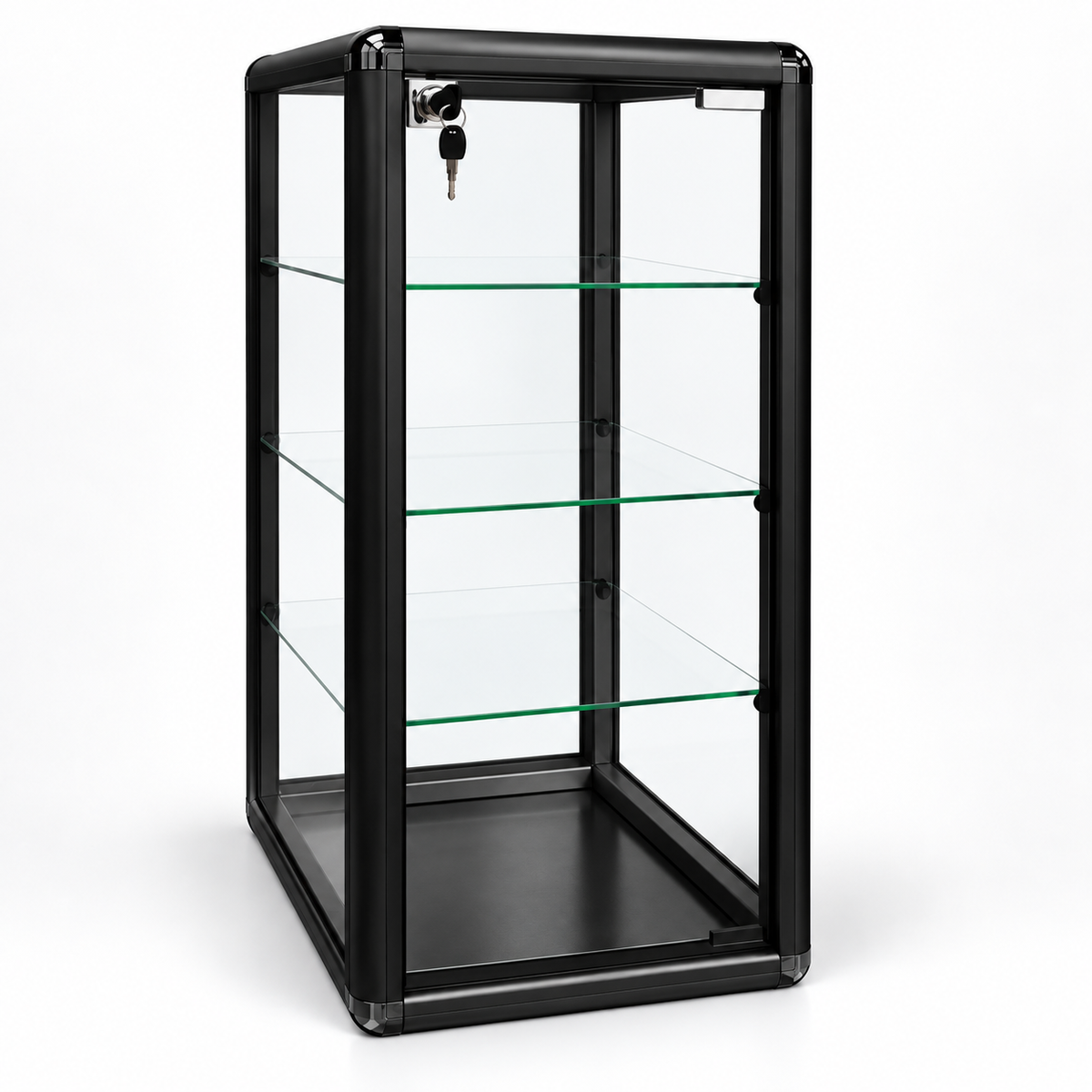 F-1302B left angle - 14 x 12 x 27 H black tempered glass counter case