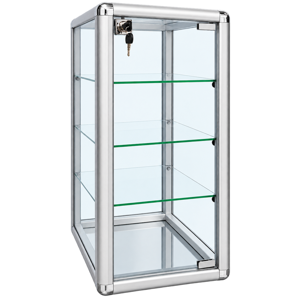 F-1302S left angle - 14 x 12 x 27 H silver tempered glass counter case