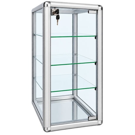 F-1302S left angle - 14 x 12 x 27 H silver tempered glass counter case