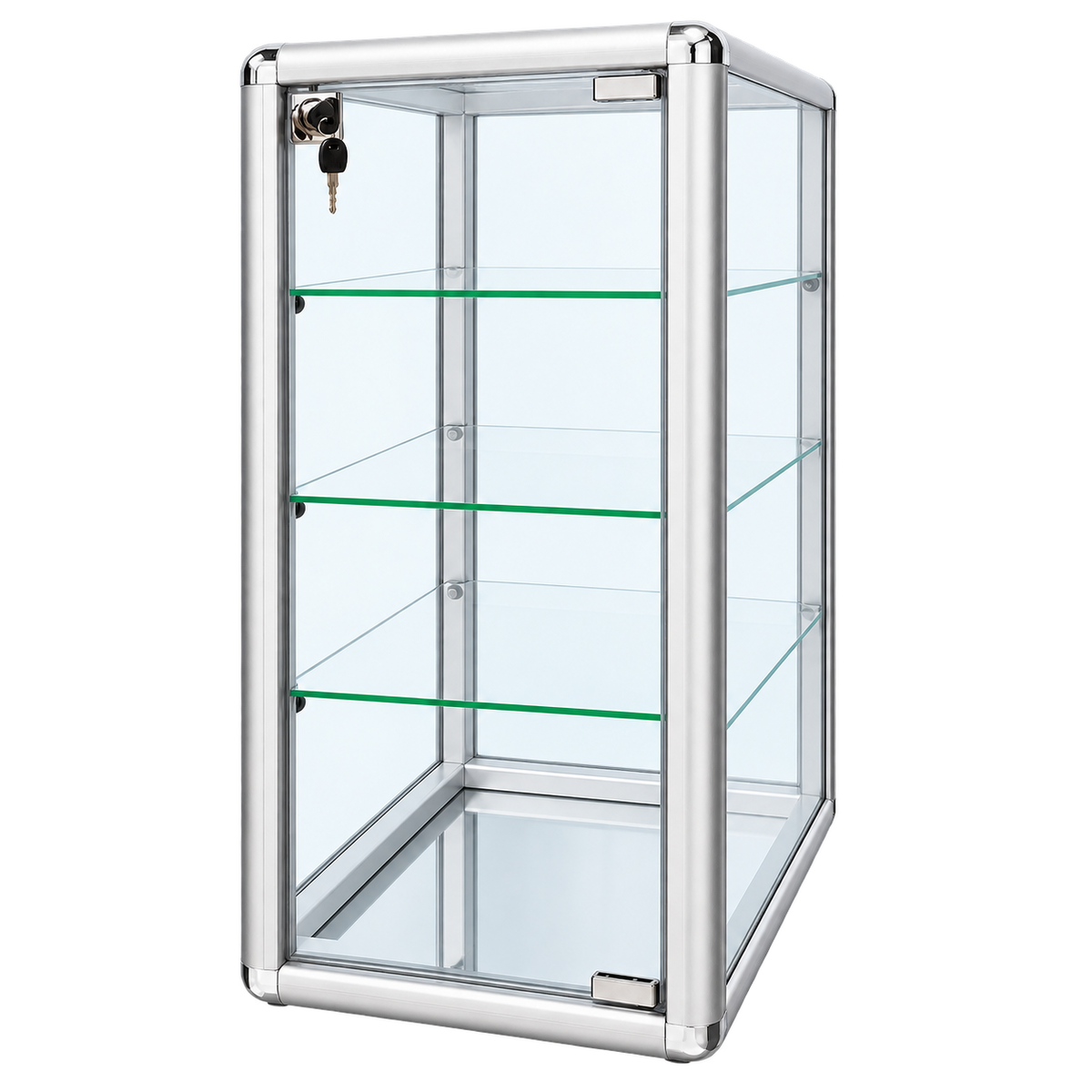 F-1302S right angle - 14 x 12 x 27 H silver tempered glass counter case