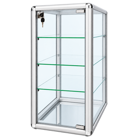 F-1302S right angle - 14 x 12 x 27 H silver tempered glass counter case