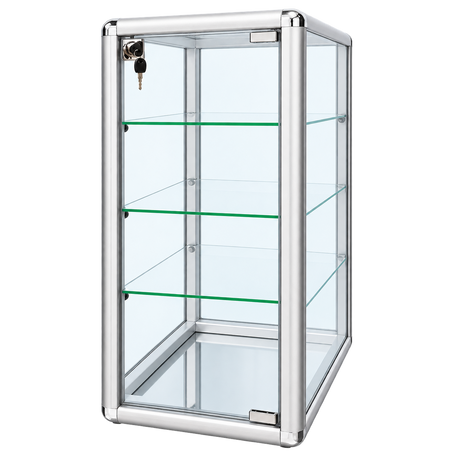 F-1302S right angle - 14 x 12 x 27 H silver tempered glass counter case