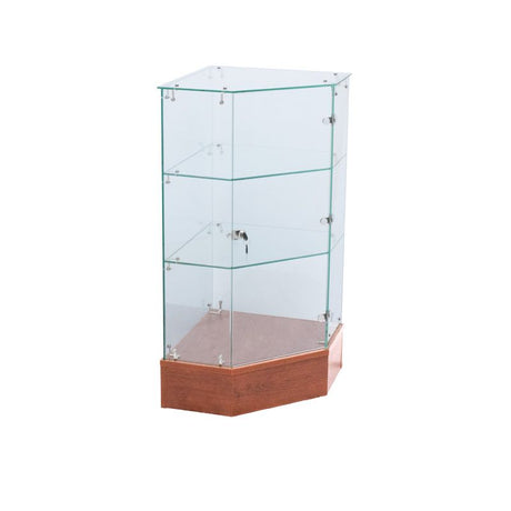 Full Vision Pentagon Frameless Retail Corner — Cherry — main view