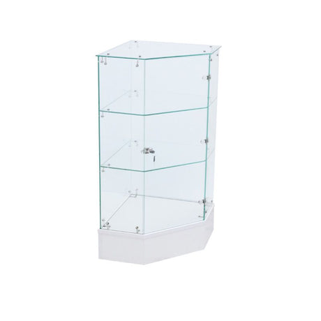 Full Vision Pentagon Frameless Retail Corner — White — main view