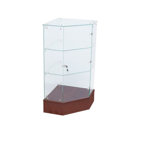 Full Vision Pentagon Frameless Retail Corner — Walnut — main view