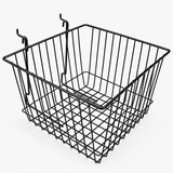 Glossy black epoxy coated 12" x 12" x 8" gridwall slatwall basket