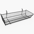 Glossy black epoxy coated 24" × 10" × 5" gridwall/slatwall basket