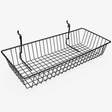 Glossy black epoxy coated 24" x 12" x 4" gridwall slatwall basket