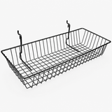 Glossy black epoxy coated 24" x 12" x 4" gridwall slatwall basket