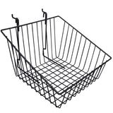 Black 12" × 12" × 8" × 4" slant-front gridwall/slatwall basket