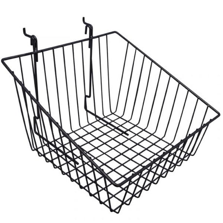 Black 12" × 12" × 8" × 4" slant-front gridwall/slatwall basket