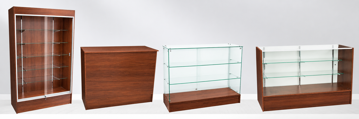 walnut display cases and retail counters