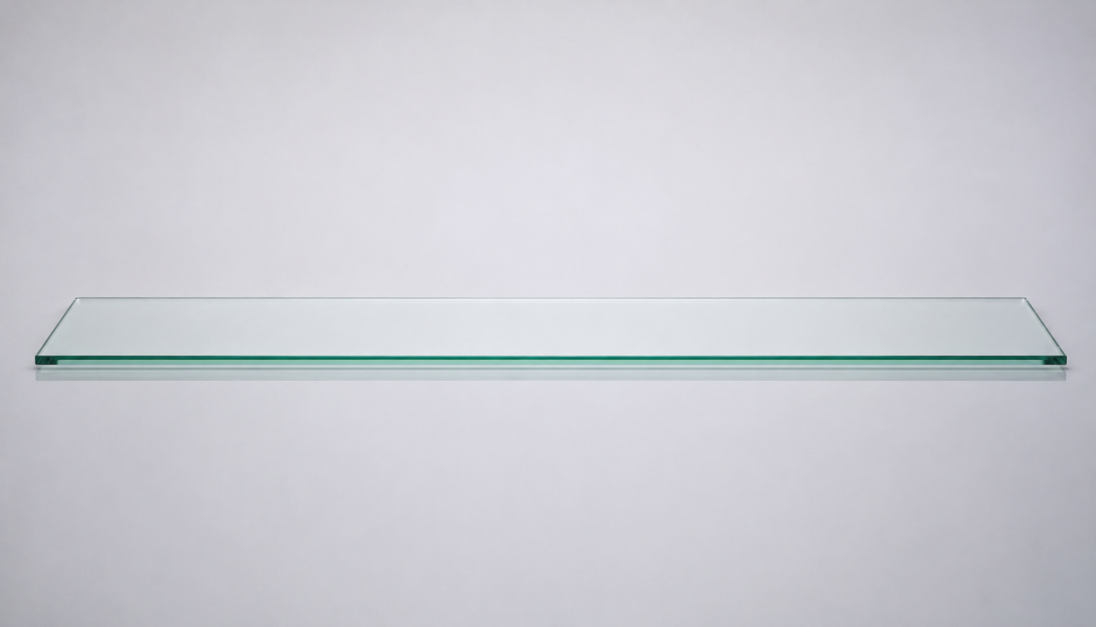 Clear tempered glass shelf — 10 × 56 in
