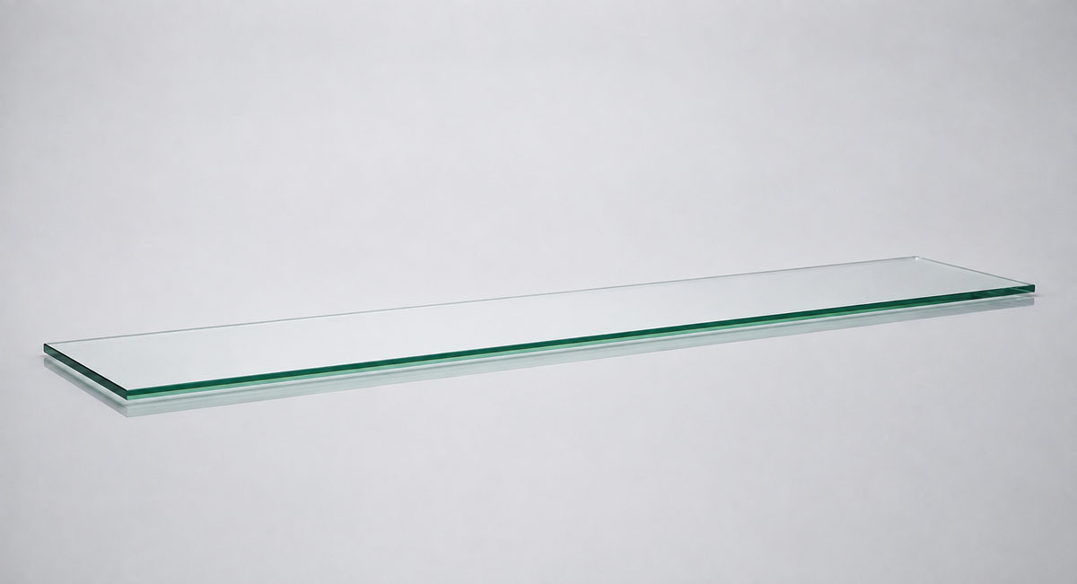 Clear tempered glass shelf — 10 × 66 in