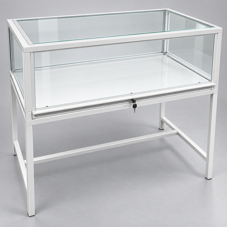Luxury 4ft Retail Showcase in white – glass and locking detail