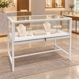 Luxury 4ft Retail Showcase in white displayed in an upscale jewelry store