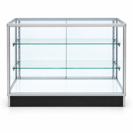 4 ft aluminum Extra Vision retail showcase - straight front view