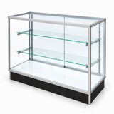 4 ft aluminum Extra Vision retail showcase - right-facing angled view