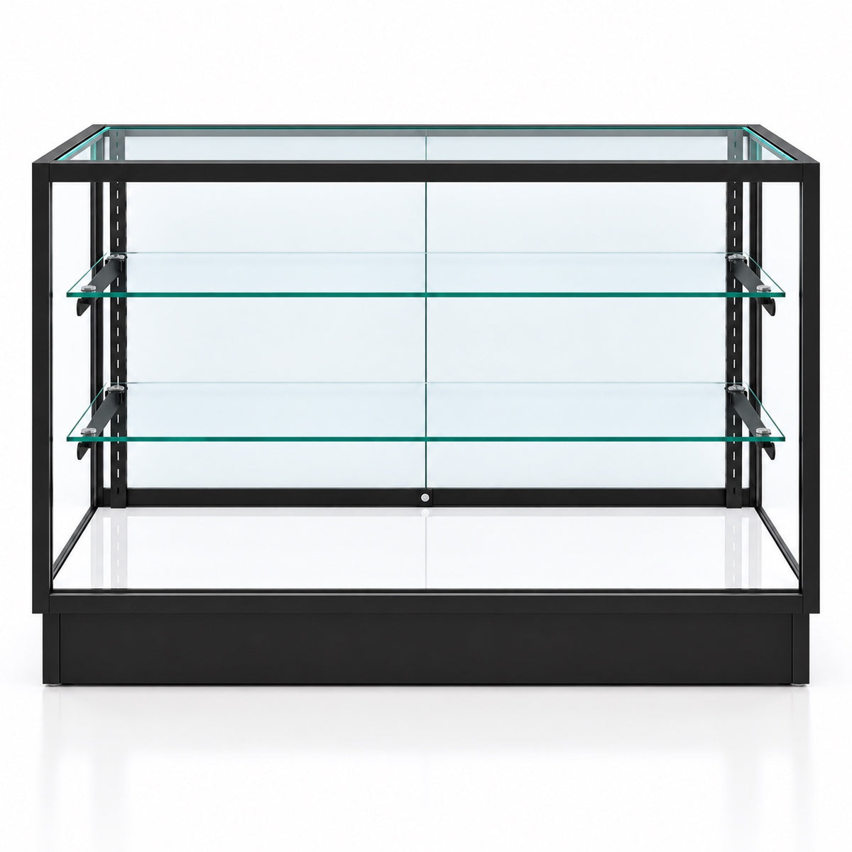 4 ft black aluminum frame Extra Vision retail showcase - front view