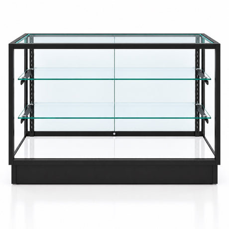 4 ft black aluminum frame Extra Vision retail showcase - front view