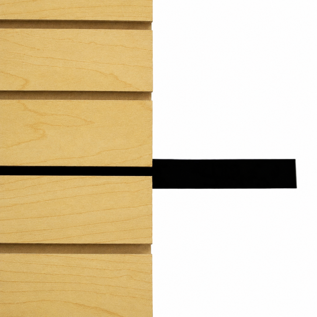 Black slatwall tape insert on Dawson Jones Hard Rock Maple slatwall