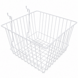 Glossy white epoxy coated 12" x 12" x 8" gridwall slatwall basket