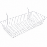Glossy white epoxy coated 24" x 12" x 4" gridwall slatwall basket