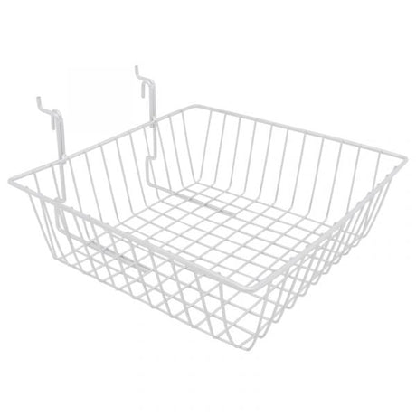 White 12" × 12" × 4" straight gridwall/slatwall basket