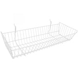 White 24" × 10" × 5" straight gridwall/slatwall basket