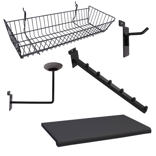 Slatwall & AccessoriesBlack Slatwall Panels and Fixtures