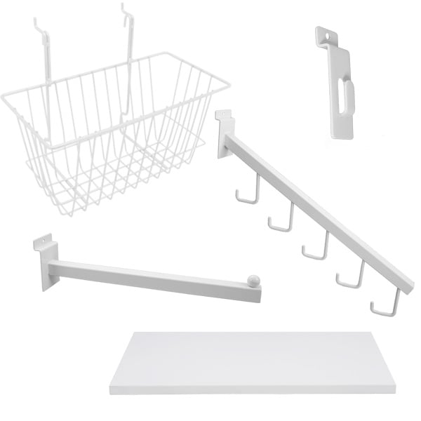 Slatwall & AccessoriesWhite Slatwall Panels and Fixtures